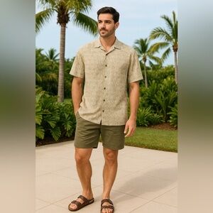 Island Republic Vintage Collection Shirt Mens XL Beige 100% Silk Hawaiin Maui